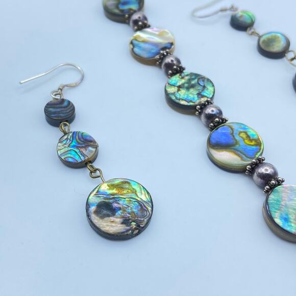Sterling Silver Mother of Pearl Abalone Bracelet Earrings Jewelry Set - Picture 3 of 10